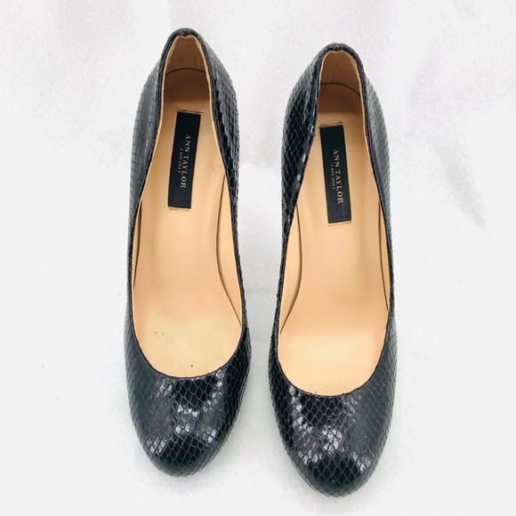 Ann Taylor 6 M‎ Classic Heels Black Leather Snake Embossed Stiletto Preppy City - Picture 5 of 12